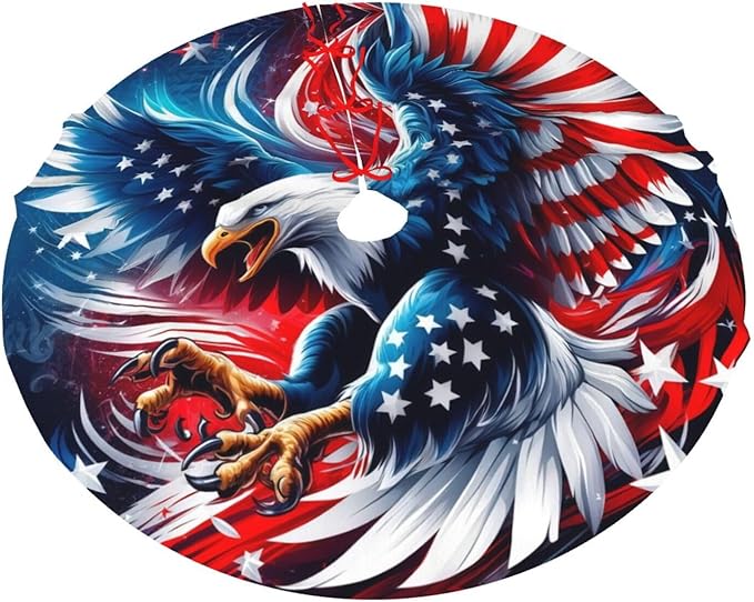 July 4th American Flag Patriotic USA New York Eagle Tree Skirt 30" Tree Mat for Christmas Xmasn Festive Party Yard Decorations Indoor Outdoor Ornaments