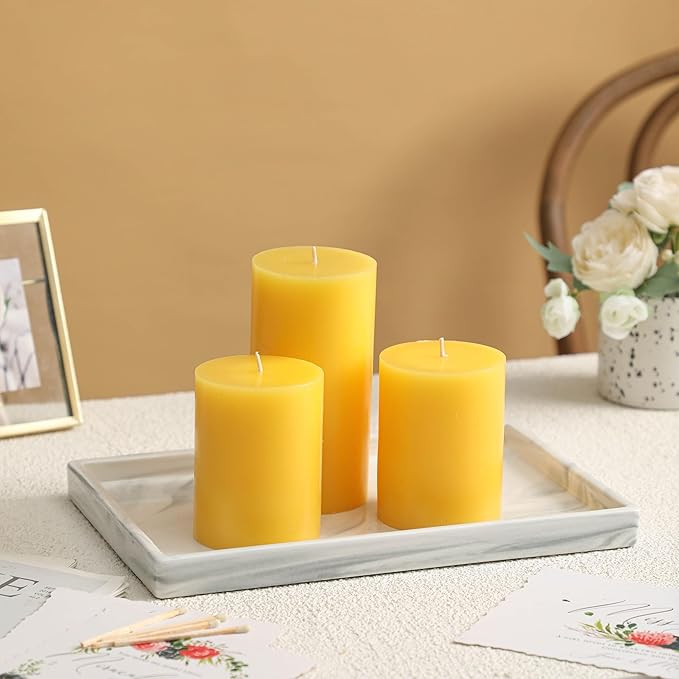 3x6 Inch Yellow Pillar Candles Set of 3 - Decorative Unscented Pillar Candles, Long Burning Dripless Candles for Table Decor, Smokeless Large Pillar Candle for Wedding, Dinner, Rustic Home Decor