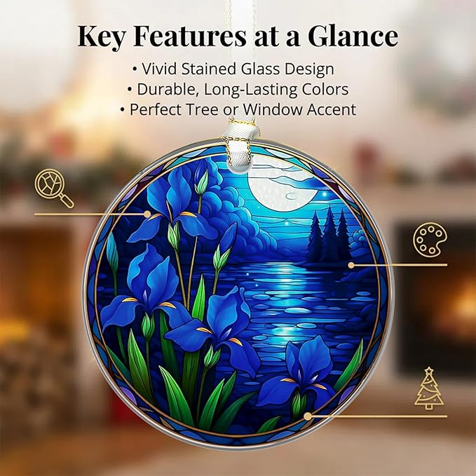 Christmas Ornaments 2025, Stained Glass Christmas Tree Decorations, Exchange for Women, Men, Collectible Dated Year Ornaments for Tree - Glass Hanging Ornamen（Flowers）