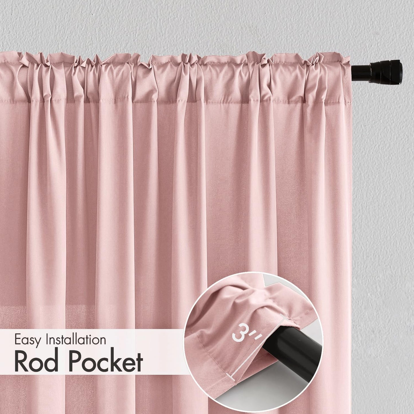 MIULEE Baby Pink Privacy Sheer Curtains That Let Light in 96 Inches Long Non-See-Through Semi Sheer Curtain Light Filtering Window Curtains Drapes for Living Room Bedroom 2 Panels Set 42 X 96