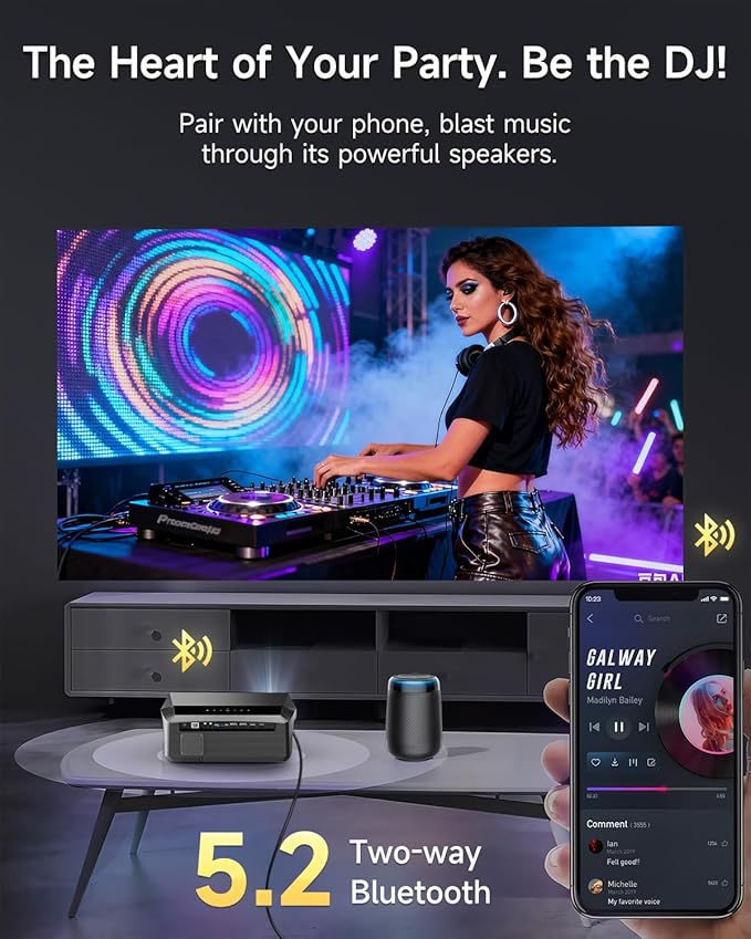 Smart 4K Projector Movie Gaming Karaoke TV, 2300 ANSI High Brightness Ultra HD Proyector Indoor Daylight, NFC, Auto Focus, WiFi 6, Bluetooth, DSP Audio, HDMI, Outdoor Home Theater/Bright Room, 2025