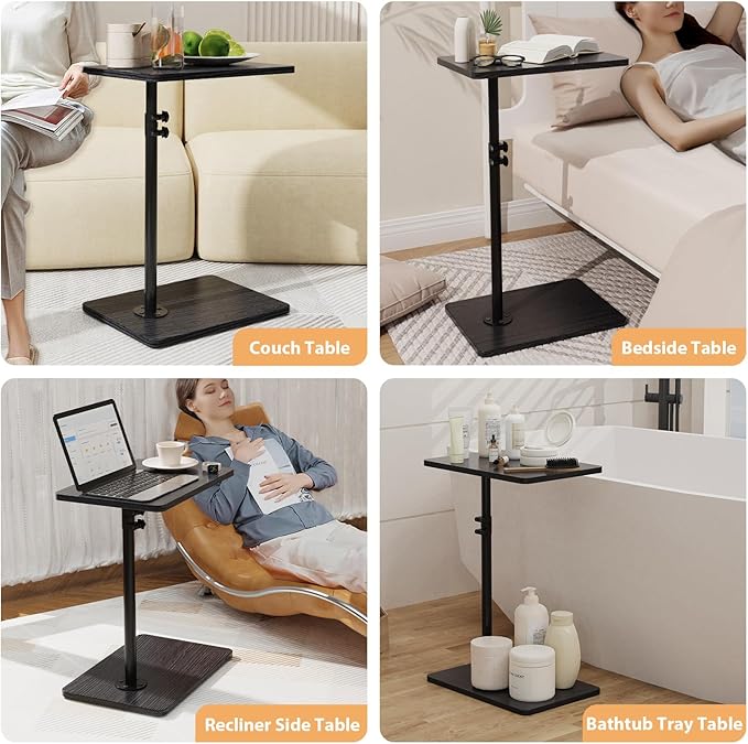 TV Tray Table, Adjustable C Shaped Side Table for Couch, 360°Swivel Couch Side Table C Table That Slide Under Couch Desk for Small Space Sofa Bed Snack Living Room Bedroom (Black)