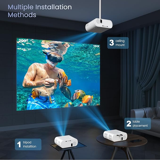 Projector, Native 1080P Full HD Bluetooth Projector with Speaker, 9500 Lumens Outdoor Portable Movie Mini Projector Compatible with Laptop, Smartphone, TV Stick, Xbox, PS5