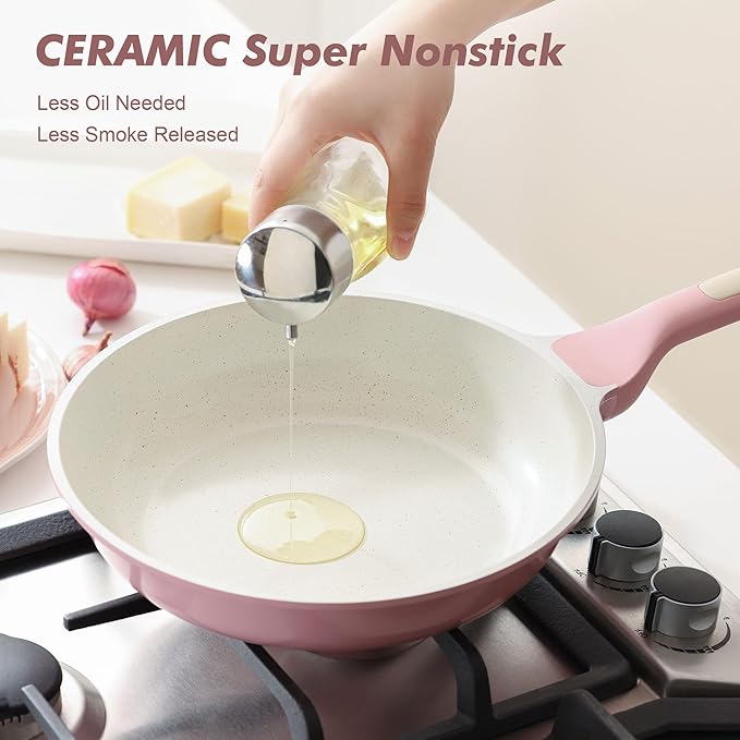 SENSARTE Nonstick Ceramic Frying Pan 12.5-Inch, Healthy Non Toxic Skillet, Induction Omelet Pan with Heat Resistant Handle, PFAS-Free, Sakura Pink