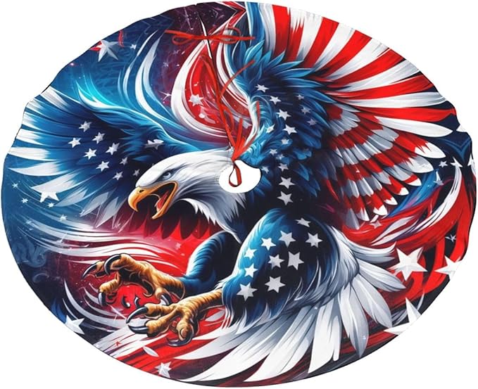 July 4th American Flag Patriotic USA New York Eagle Tree Skirt 36" Tree Mat for Christmas Xmasn Festive Party Yard Decorations Indoor Outdoor Ornaments
