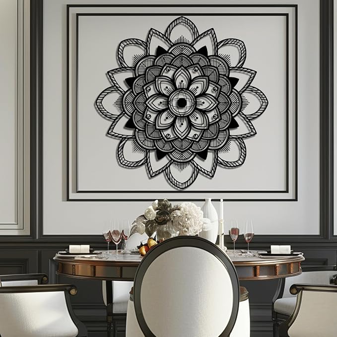 Mandala Wall Decor, Lotus Flower Wall Decor, Large Metal Mandala Wall Art, Lotus Metal, Yoga Wall Art, Spiritual Wall Decor, Meditation Wall Decor, Metal Wall Art for Living Room (White, 31"x31" | 80x80cm, metal wall art)