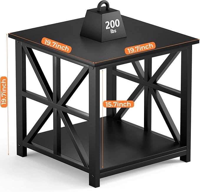 GreenForest End Table with 2-Tier Storage Shelf, 19.7 inch Side Table for Living Room, Modern Nightstand Bedside Table for Bedroom Office, Black