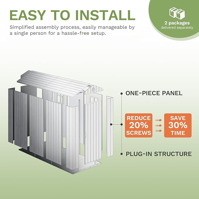 Patiowell 4 x 8 FT Plastic Outdoor Storage Shed with Floor, Garden Tool Shed with Two Windows and Single Lockable Door for Garden, Backyard, Lawn, Easy to Install, Light Grey