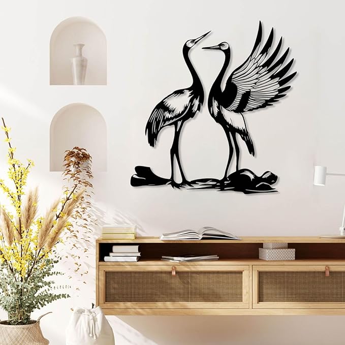 Cranes Metal Wall Art, Crane Birds Metal Decor, Sandhill Cranes Wall Art, Bird Metal Wall Decor, Wildlife Nature Wall Art, Animal Wall Decor, Livingroom Decor, Housewarming Gift (Black, 31"x30"|80x77cm)