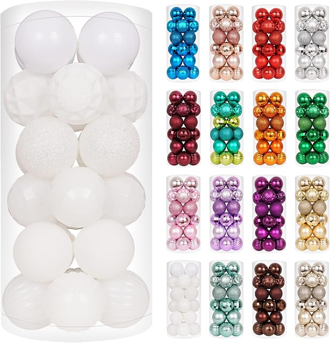 XmasExp 24ct Christmas Ball Ornaments Shatterproof Christmas Ornaments Set Decorations for Xmas Tree Balls Halloween Decorations (1.57''/40mm, White)