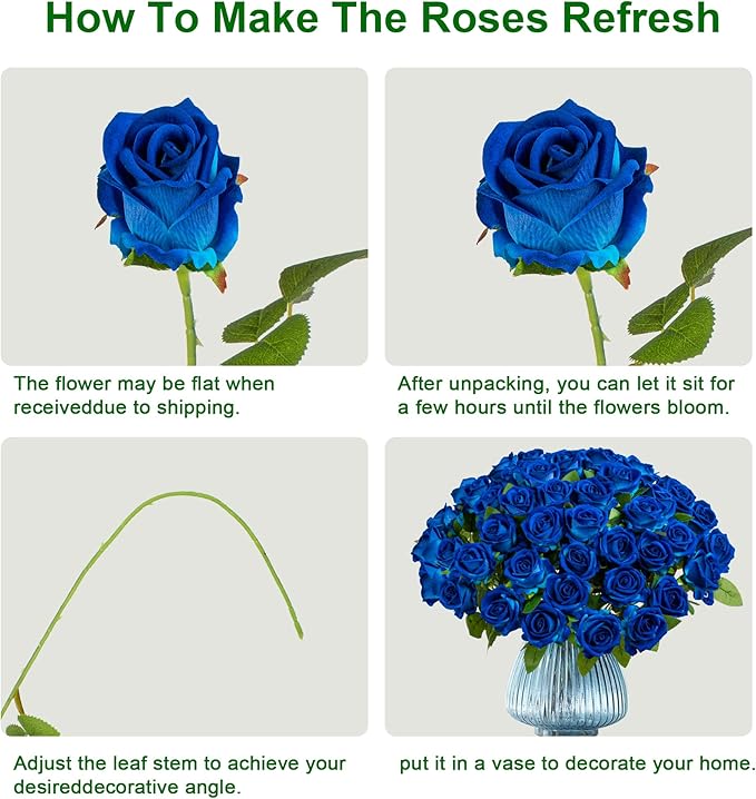 Artificial Flowers Roses Touch Fake Rose Bouquet Flower Stem for Wedding Centerpieces DIY Wreath Home Decorations Silk Roses Mothers Party Fake Outdoor Flowers Decor 19.6"(50PCS Blue)