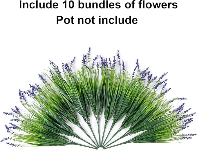 Ivydale Artificial Plants Fake Flowers Monkey Grass for Outdoors,UV Resistant Realistic 10PCS Purple Faux Greenery Shrubs Bushes for Home Garland Porch Patio Balcony Planter Yard Office Pathway