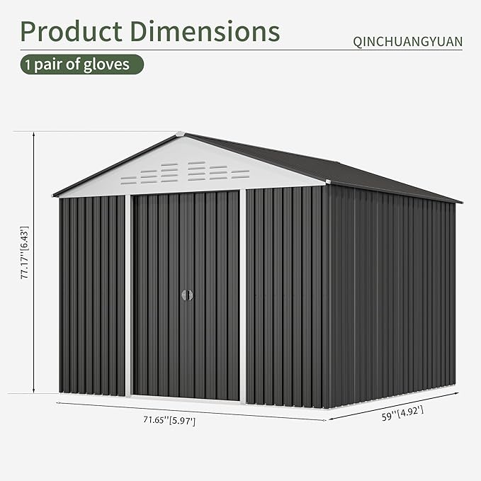 6x4.9 FT Outdoor Storage Shed Garden Shed with Sliding Door - Metal Shed for Garden Backyard Steel Outdoor Shed with Updated Frame Structure for Patio Lawn