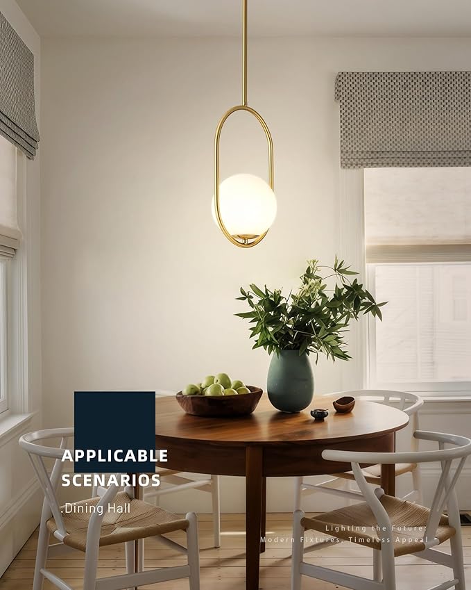 Gold Pendant Lights - 1-Light Pendant Lighting for Kitchen Island with Milky White Globe Glass - Vintage Pendant Light Fixtures - Gold Hanging Lights for Kitchen H9376-MGBG