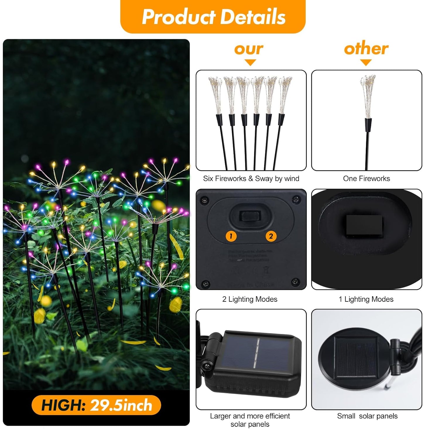Kwaiffeo 4 Pack Solar-Powered Firework Fairy Lights, Solar Light Outdoor Waterproof Christmas & Garden Decor for Pathway/Patio/Yard - Gardening Gifts for Women (Multicolor)