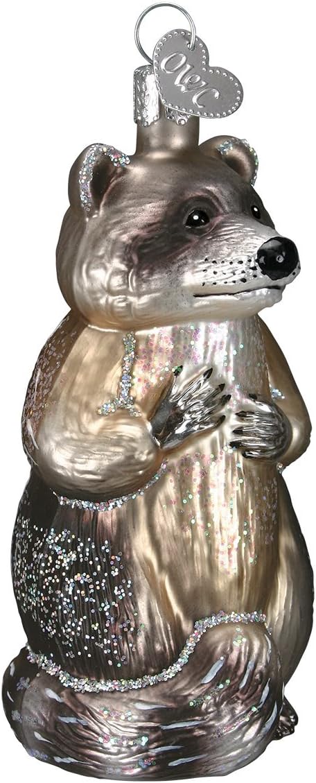 Old World Christmas Raccoon Glass Blown Ornament for Christmas Tree, Handcrafted Holiday Decoration, Wildlife Animal Collection