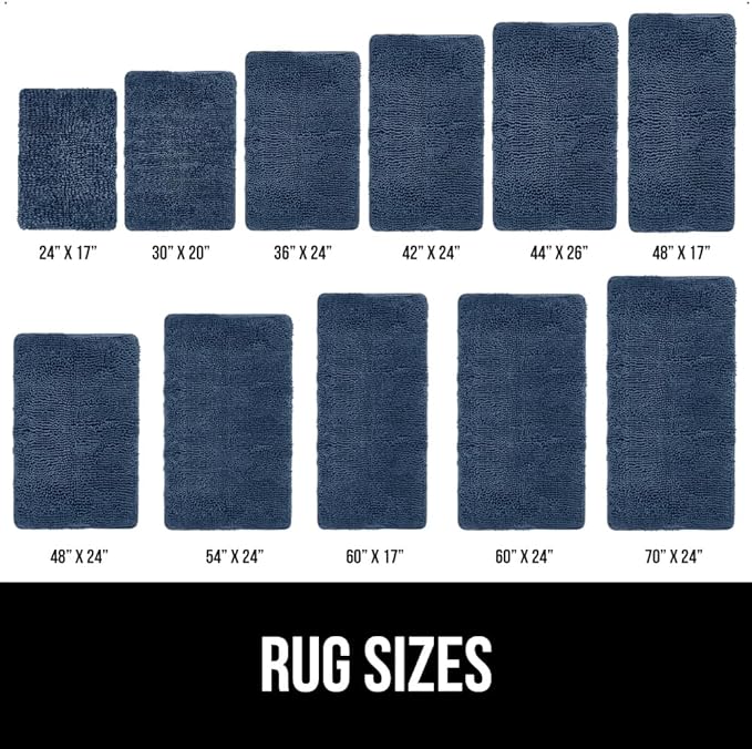 GORILLA GRIP Bath Rug Mat 30x20, Thick Soft Absorbent Chenille, Quick Dry Microfiber Mats, Rubber Backing Washable Shower Floor Rugs, US Designed Bathroom Bathmat Home Decor Accessories, Navy Blue