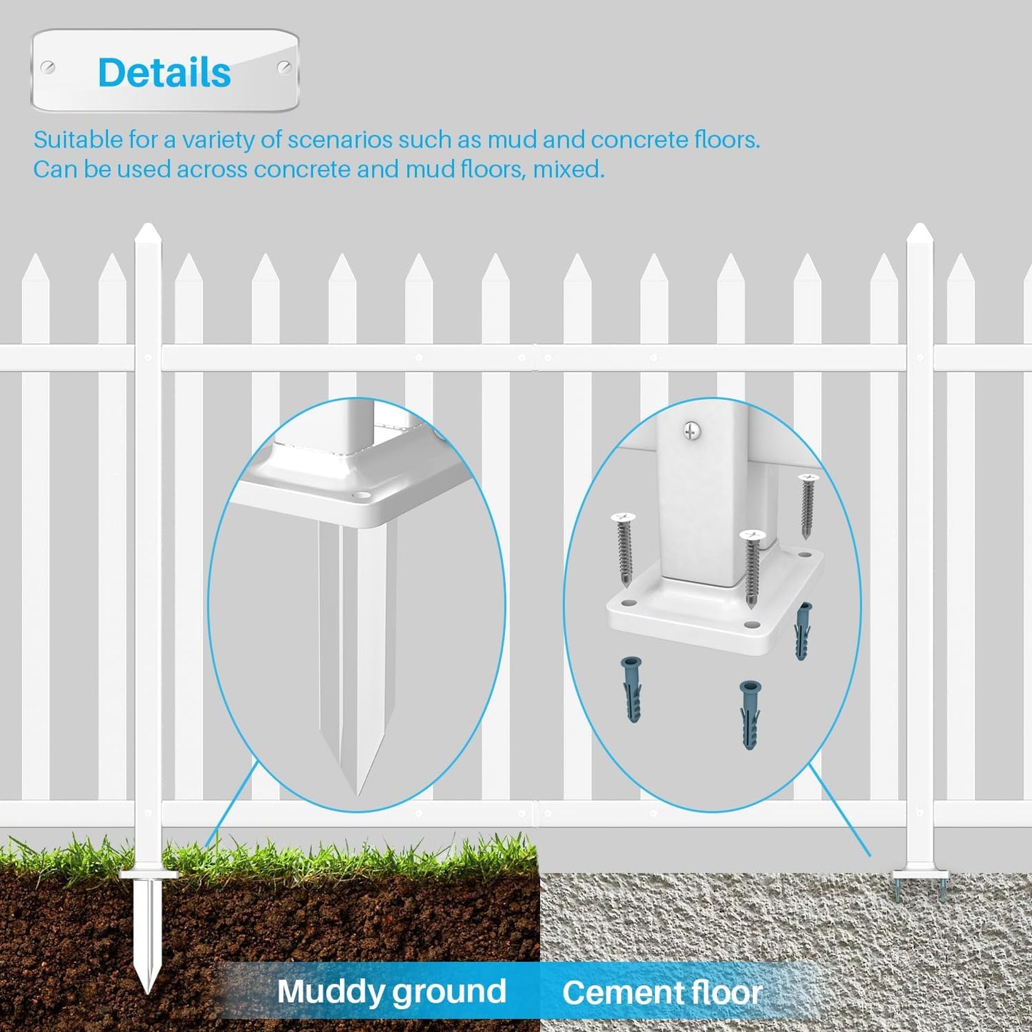 Patio Vinyl Picket Fence White Panels 36" H x 84" W PVC Garden Fences Plastic Decorative for Yard Porch Patio Deck Pool Air Conditioner Safety Dog Fencing (34 Pickets, Straight)