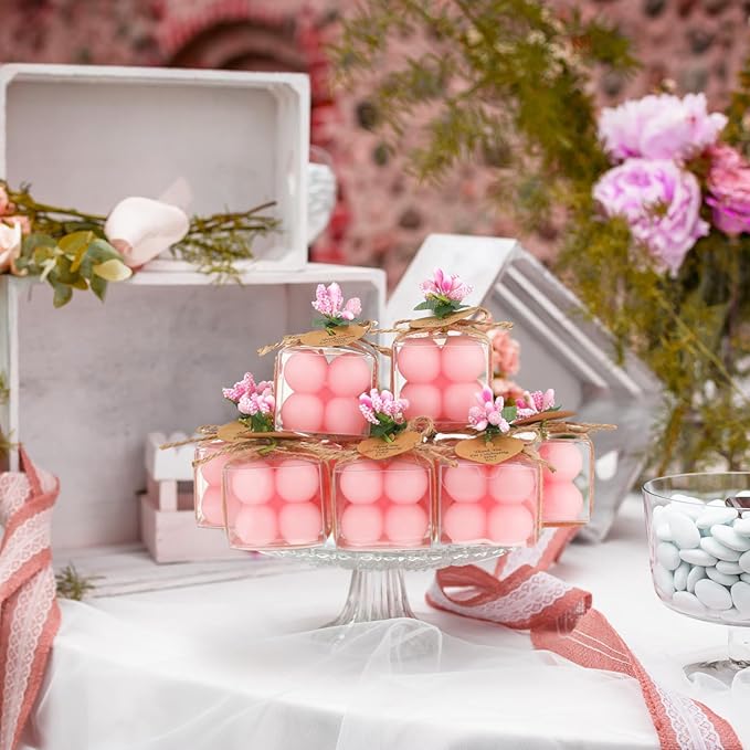 MTLEE 30 Sets Mini Bubble Candles Wedding Favors Gifts for Guests 1.57" x 1.38" Bubble Candles with Cards Dried Flowers DIY Gift Set for Baptism Party Bridal Shower Thank You Gifts (Pink)