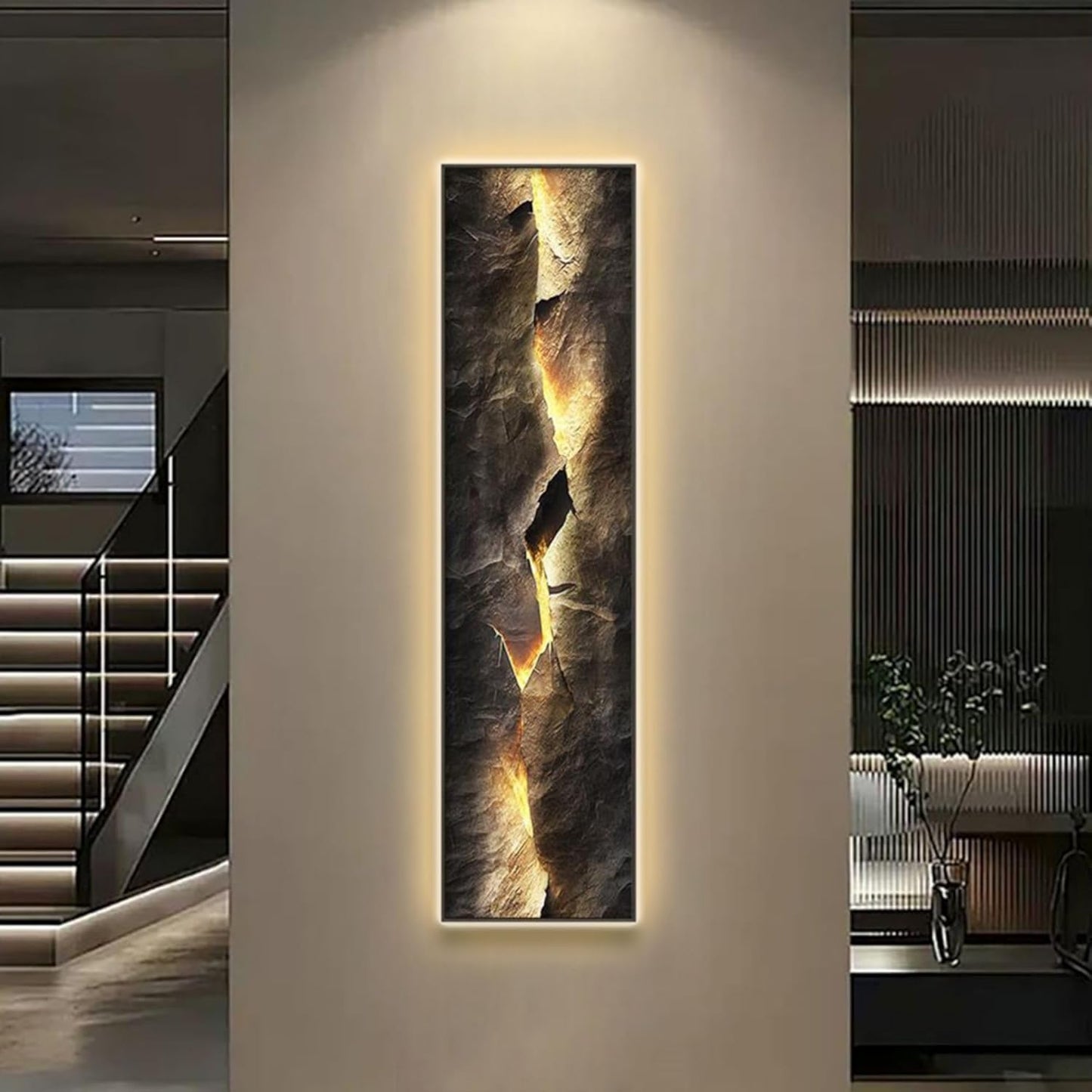 homary LED Wall Art – Backlit Abstract Cracked Stone Panel, USB-Powered Lighted Wall Decor for Living Room, Bedroom & Hallway, Modern Vertical Hanging (39.4" x 9.8")