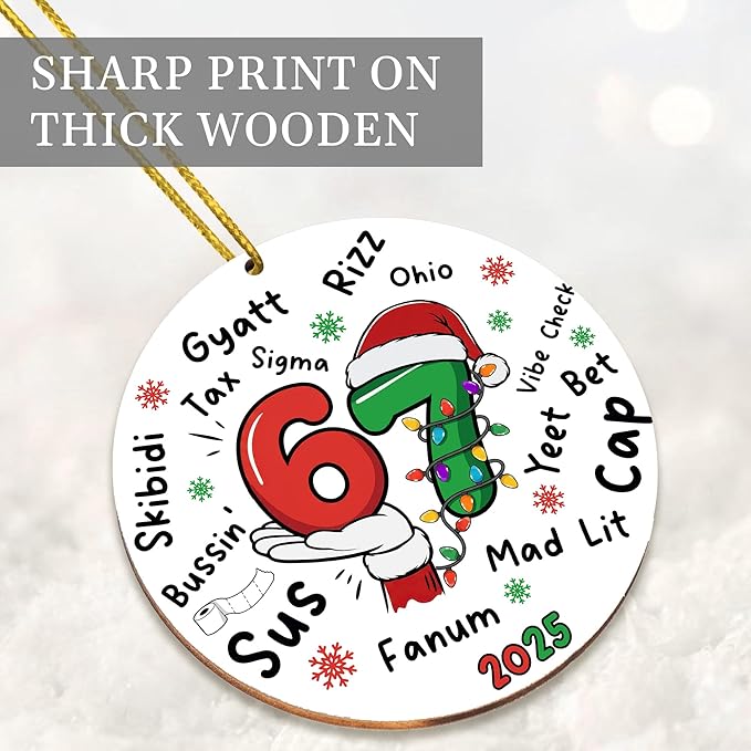67 Christmas Ornament, 67 Ornaments for Xmas Tree, Funny Christmas Ornaments 2025, 6 7 Meme Ornament for Teens, Six Seven Gifts, Gag Gifts for Teens, Teen Girls Trendy Stuff