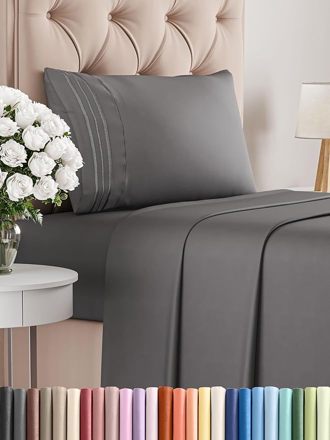 Twin XL Size 3 Piece Sheet Set - Comfy Breathable & Cooling Bed Sheets Set - Hotel Luxury Bedding for Women, Men, Kids, Teens, Boys & Girls - Deep Pockets, Soft, Wrinkle Free - Oeko-Tex - Dark Grey