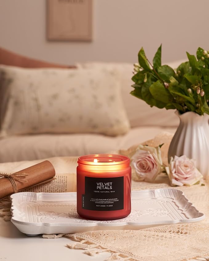 M&SENSE Sandalwood Floral Soy Candles for Home Scented, Organic Natural Soy Wax 11.6oz 70 Hour Long Lasting, Luxury Floral Scented Candle Gifts for Women