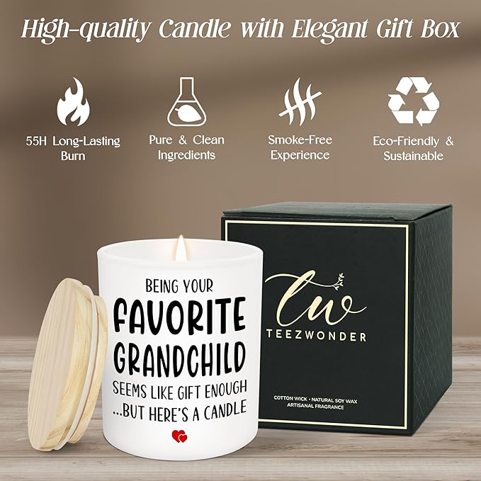 TEEZWONDER Christmas Grandparents Gifts from Granddaughter Grandson Grandkids – Scented Candle Vanilla Lavender 10oz – Birthday Gifts for Grandma Grandpa Papa Grammy Mimi Nini Nana