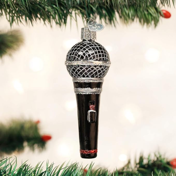 Old World Christmas Microphone Glass Blown Ornament for Christmas Tree, Handcrafted Holiday Decoration, Music Collection