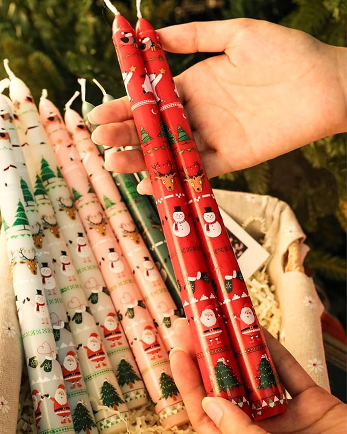 Christmas Taper Candles Red Taper Candles Candlestick Christmas Party Gift Winter Holiday Dinner Table Decorations,10inch,Set of 2,CHC