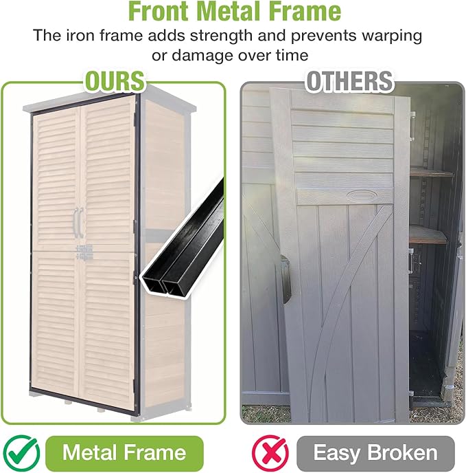 GUTINNEEN Outdoor Storage Cabinet Upgraded with Metal Frame Durable Storage Shed with Floor and Adjustable Shevels Waterproof Garden Tool Shed