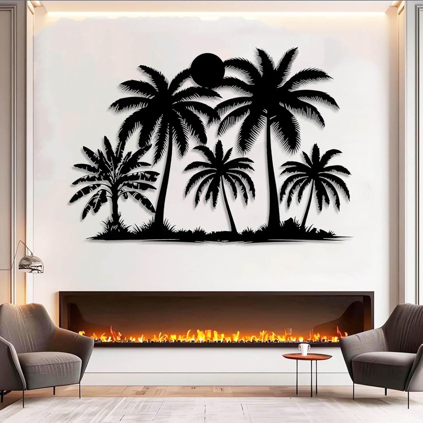 Tuglona Metal Palm Tree with Sunset Wall Decor, Tropical Palm Tree Metal Wall Art, Tropical Wall Decor, Sun Wall Art, Beach Wall Decoration, Coastal Trees Wall Hanging (Gold, 24"x16"/60x42cm)