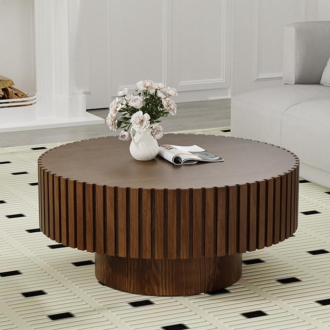 Contemporary Nesting Coffee Table Multi-Functional Stylish Round Wooden Center Table Set of 2, Smooth Tabletop & Stable Anti-Skid Leg (Round Walnut)