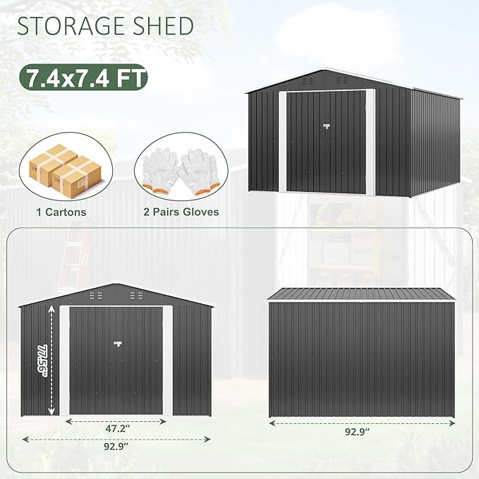 Polar Aurora 8x8 FT Outdoor Storage Shed, Metal Garden Shed with Updated Frame Structure, Tool Sheds for Backyard Garden Patio Lawn, Black