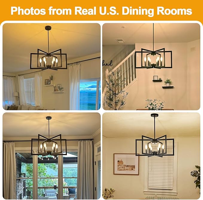 25" Modern Matte Black Chandelier for Dining Room, No Assembly Required Black Dining Room Light Fixture Over Table, Industrial Metal Hanging Pendant Lights Fixture for Kitchen Island, Entryway, Foyer