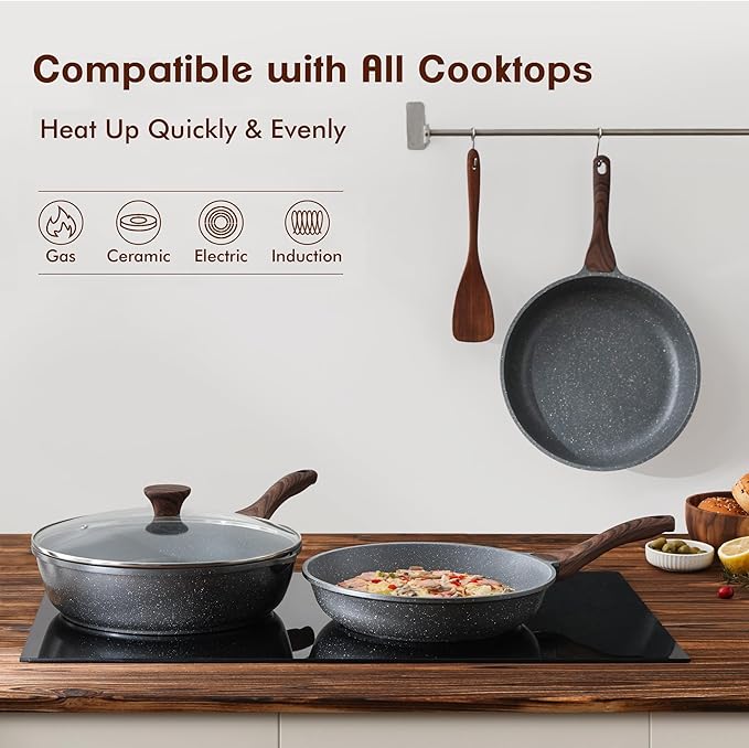 SENSARTE Nonstick Frying Pan Skillets, Swiss Granite Coating Omelette Pans, Healthy Cookware Chef's Pans, Free of Intentionally Added PFOA (10+12 Inch)