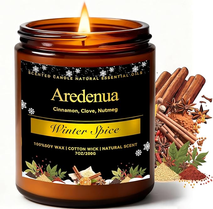 Winter Candles – Winter Spice Candle | Holiday Scented Candles, 7oz Soy Candle for Home - Christmas Gifts for Men Women - 50H Clean Long Lasting Burn, Aromatherapy Gift for Relaxation