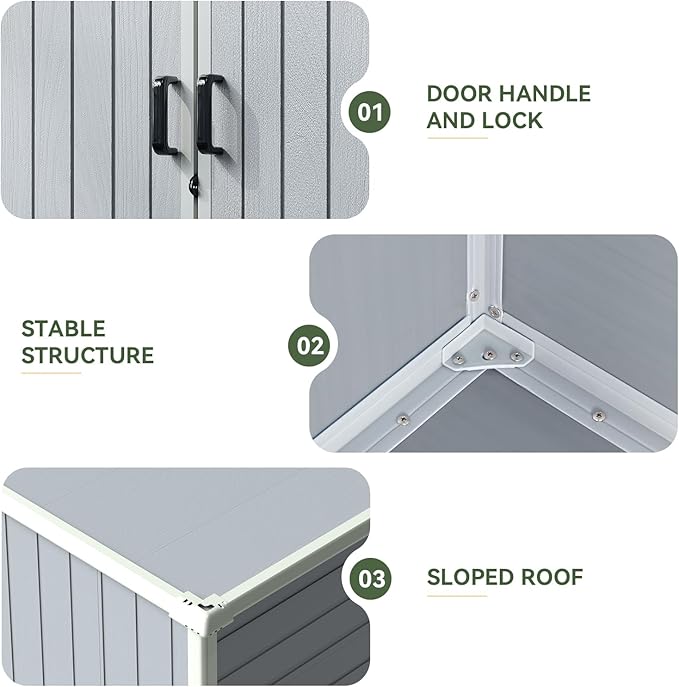 5x3FT Storage Shed Plastic Outdoor Storage Shed Waterproof Outdoor Shed with Floor and Lockable Door for Garden, Lawn, Backyard