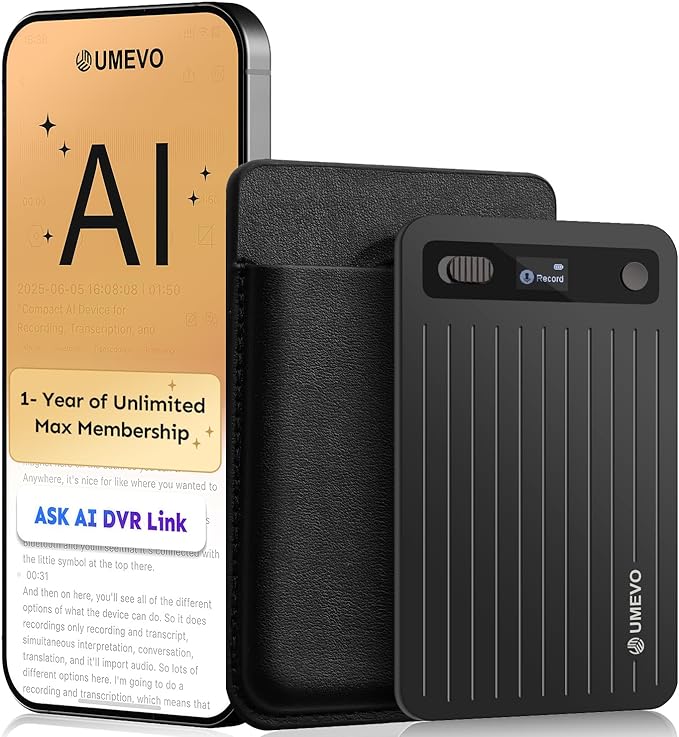 AI Voice Recorder with App Control : AI Transcription, Summarization & Mind Maps, Portable AI Note Taking Device with Case 64GB Memory Recording for Calls, Speeches, Meetings, Interviews(Black)