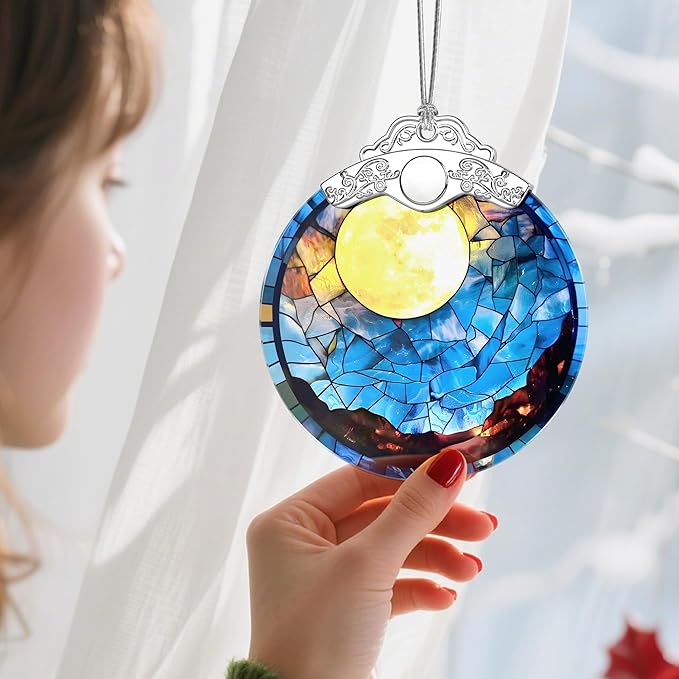 Christmas Ornaments: Stained Glass Ornament, Christmas Tree Ornament, Hanging Ornaments for Home Decor & Xmas Tree Decorations – Exquisite Holiday Decor, Gifts & Holiday Present - Full Moon