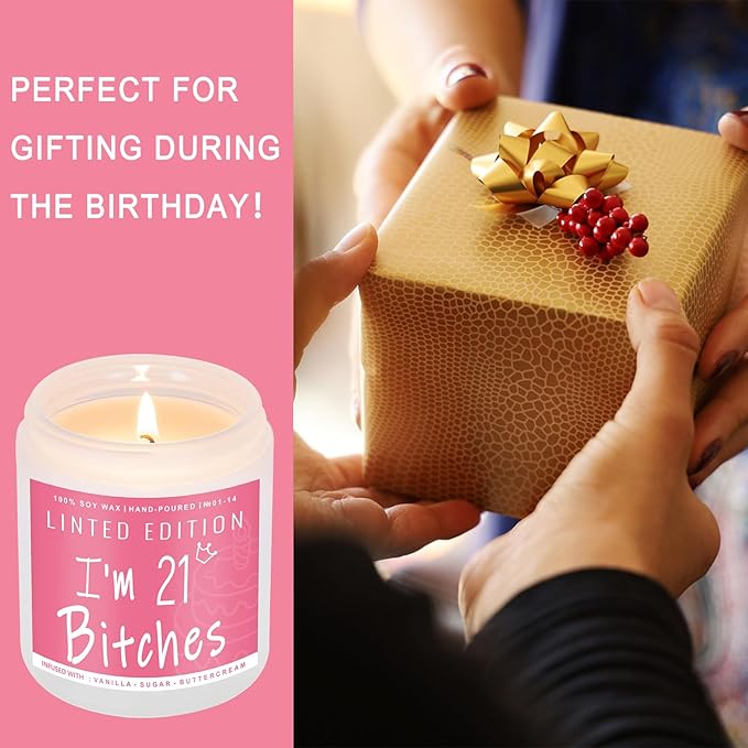 21th Birthday Gifts for Women, Perfect Birthday Present, Funny Presents for Mom, Friends, Wife, Sister, 7oz Vanilla Cream-Scented Candle