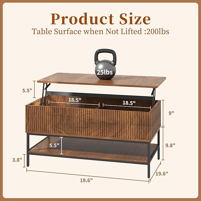 AQY Lift Top Coffee Table with Storage, 39.2" Modern Wooden Center Table with Hidden Compartment & Lower Shelf, Multifunctional Coffee Table for Living Room, Office,Assembly Required
