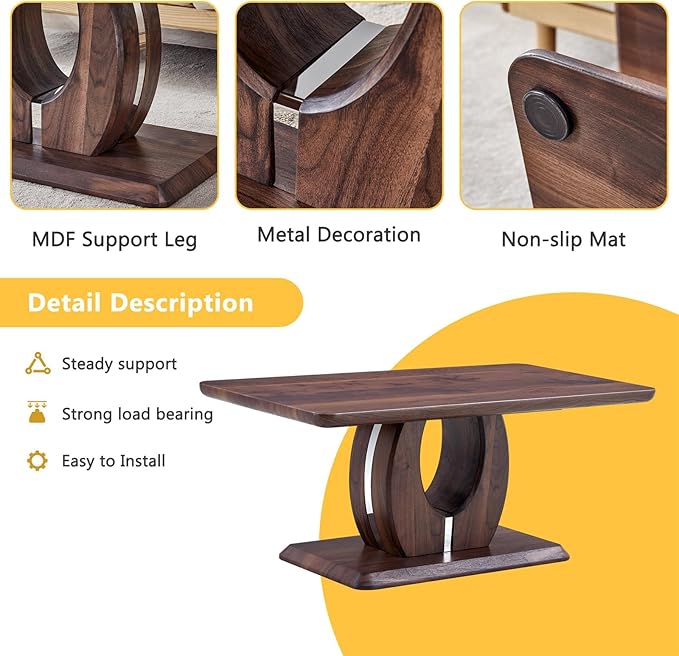 LKTART Rectangle Coffee Table for Living Room, Imitation Marble Coffee Tables with Storage, Modern Stable Base Center Tea Table for Dining Room Small Space Apartment (43.3''L×22.4''W-Walnut)