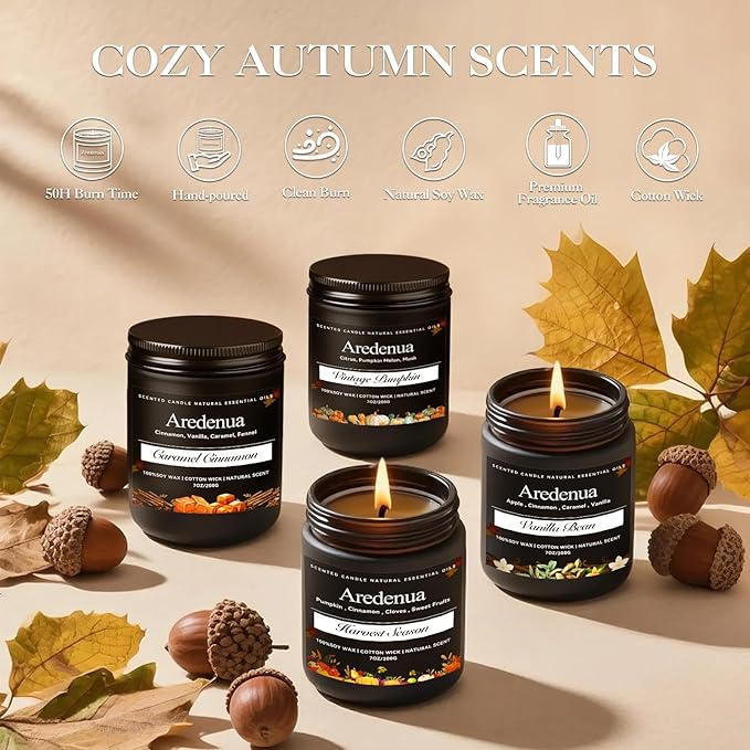 Cinnamon Apple Candles – Holiday Winter Scented Candles with Warm Cinnamon & Fresh Apple Aroma for Christmas Home Décor, Cozy Seasonal Candle Gift for Women & Men