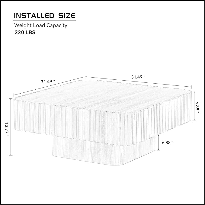 31.5" Square Coffee Table with Sturdy Base, Modern Luxury Wood Drum Center Tables,Small Wooden Accent with MDF, for Living Room, Minimalist Fluted Design-Natural