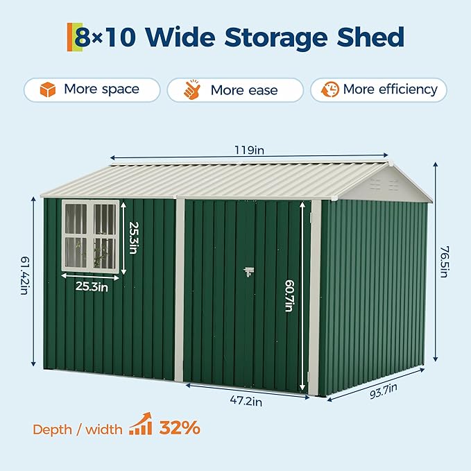 8x10 FT Outdoor Storage Shed,Metal Tool Shed with Clear Window, Lockable Doors,Large Garden Storage Box with Sloping Roof，Sheds&Outdoor Storage for Backyard Garden Patio Lawn, Navy Blue