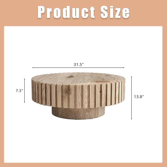 Round Coffee Table, 31.5" Circle Wood Center Table with Pedestal, Wood Coffee Tables for Living Room, Small Space, Office, Apartment, Easy Assembly, Wooden Color