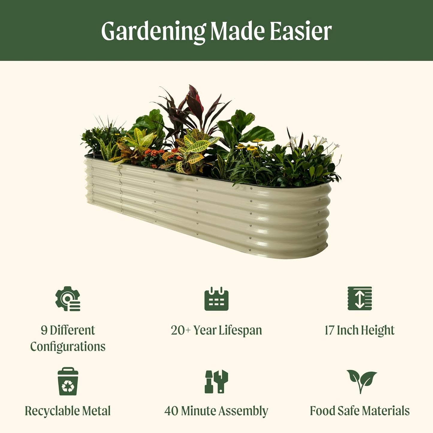Vego garden Raised Garden Bed Kits, 17" Tall 9 in 1 8ft X 2ft Metal Raised Planter Bed for Vegetables Flowers Ground Planter Box-Olive Green