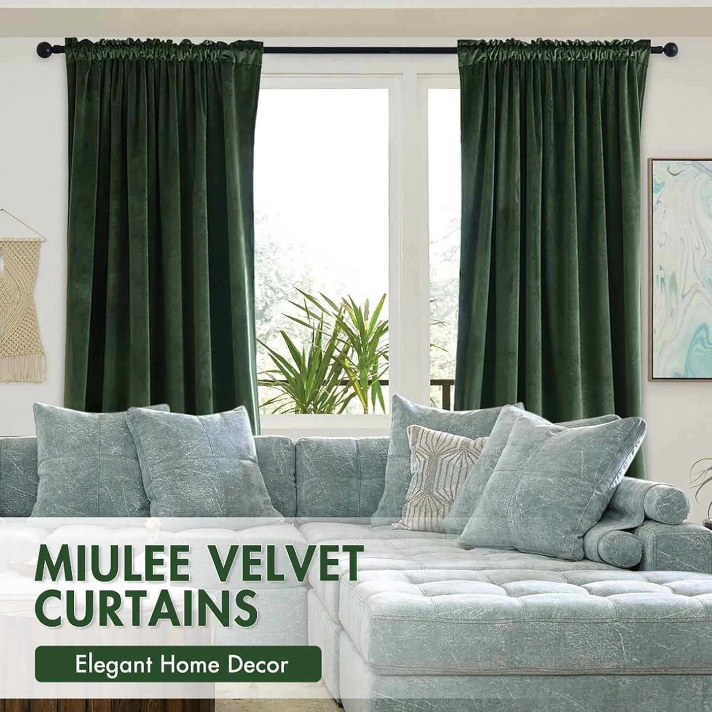 MIULEE Olive Green Velvet Curtains 84 Inches Long, Extra Wide Blackout Drapes for Bedroom Living Room Sliding Door, Thermal Insulated Window Panels, Rod Pocket, Set of 2 W72 x L84