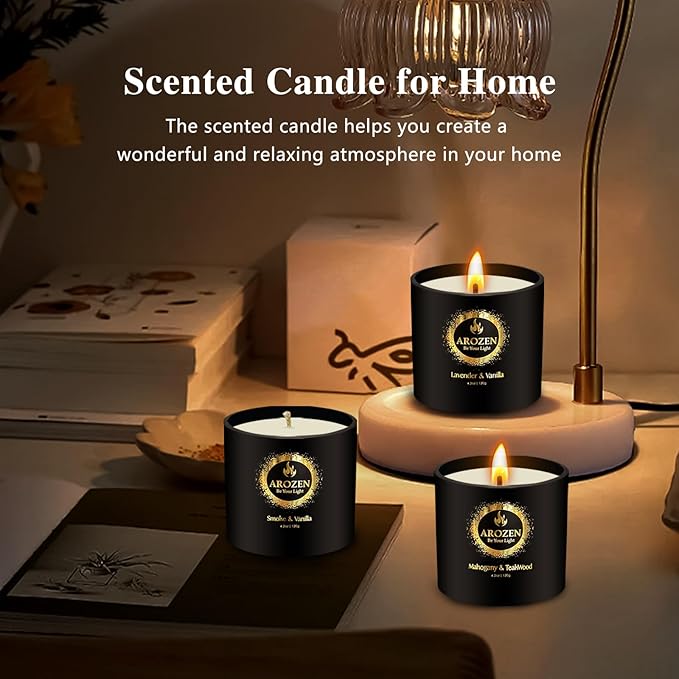 Christmas Candles, 3 Pack Scented Candle for Men, Soy Holiday Gifts Set, Aromatherapy Black Candles for Home Scented, Gifts for Men, Scent of Lavender, Mahogany Teakwood & Smoke Vanilla, 70H
